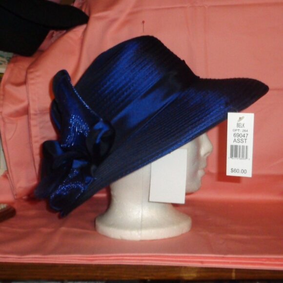 NEW FABULOUS NAVY BLUE DRESS HAT GIOVANNIO BY EMMA,ITALY-SIZE 7/7.5 MEDIUM-WOW! - Picture 2 of 7